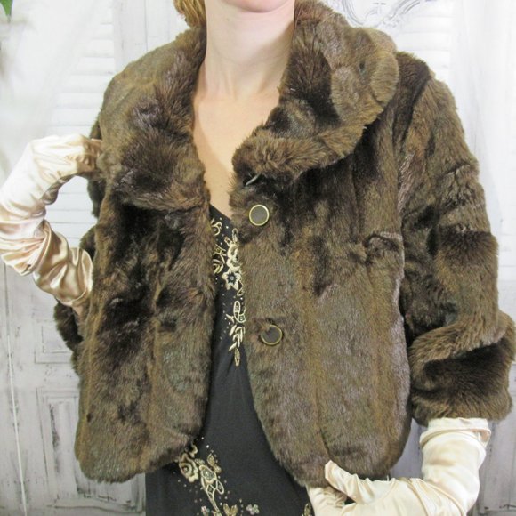 Sz S Faux Fur bolero jacket, Ann Taylor Loft, Dark brown, Collar, Half sleeves - Picture 3 of 11